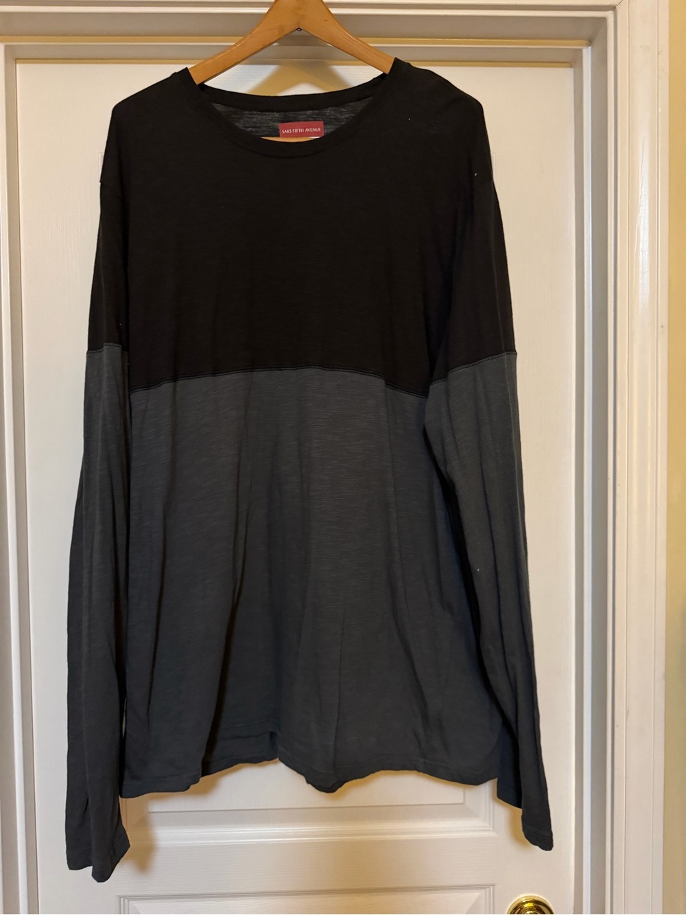 Saks Fifth Avenue Men's Two-Tone Black and Charcoal Long-Sleeve Crew